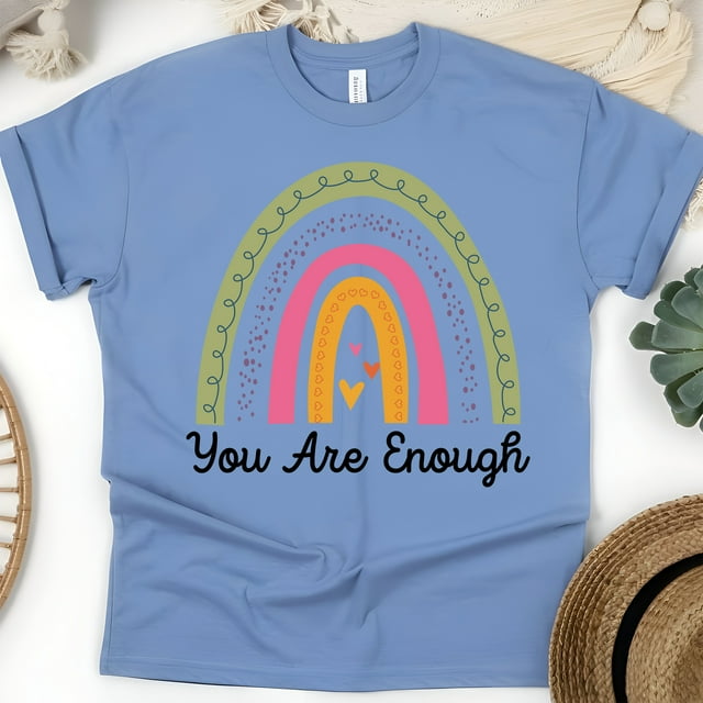You Are Enough Rainbow Positive Quote T-Shirt, CarolinaBlue, Size 3XL