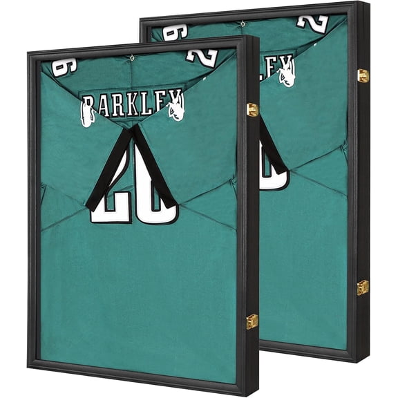 Jersey Frame Display Case 2 Pack – Large Sports Jersey Display Case, Lockable Jersey Shadow Box with UV Protection for Football, Baseball, Basketball, Hockey, Soccer,T-Shirt, Black