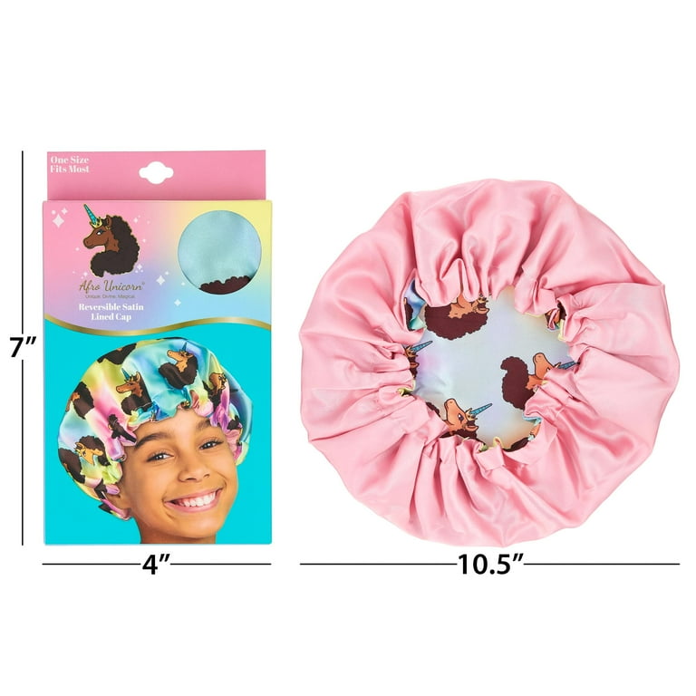 Afro Unicorn Reversible Satin Lined Sleeping Cap - Girls Printed