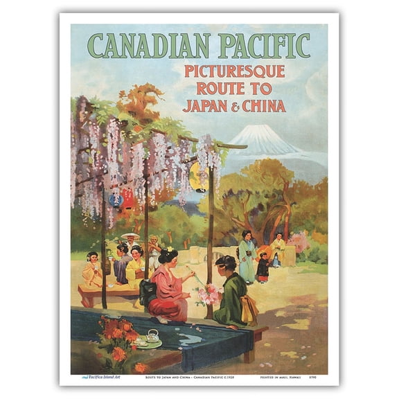 Route to Japan and China - Canadian Pacific - Vintage Ocean Liner Travel Poster c.1928 - Master Art Print (Unframed) 9in x 12in