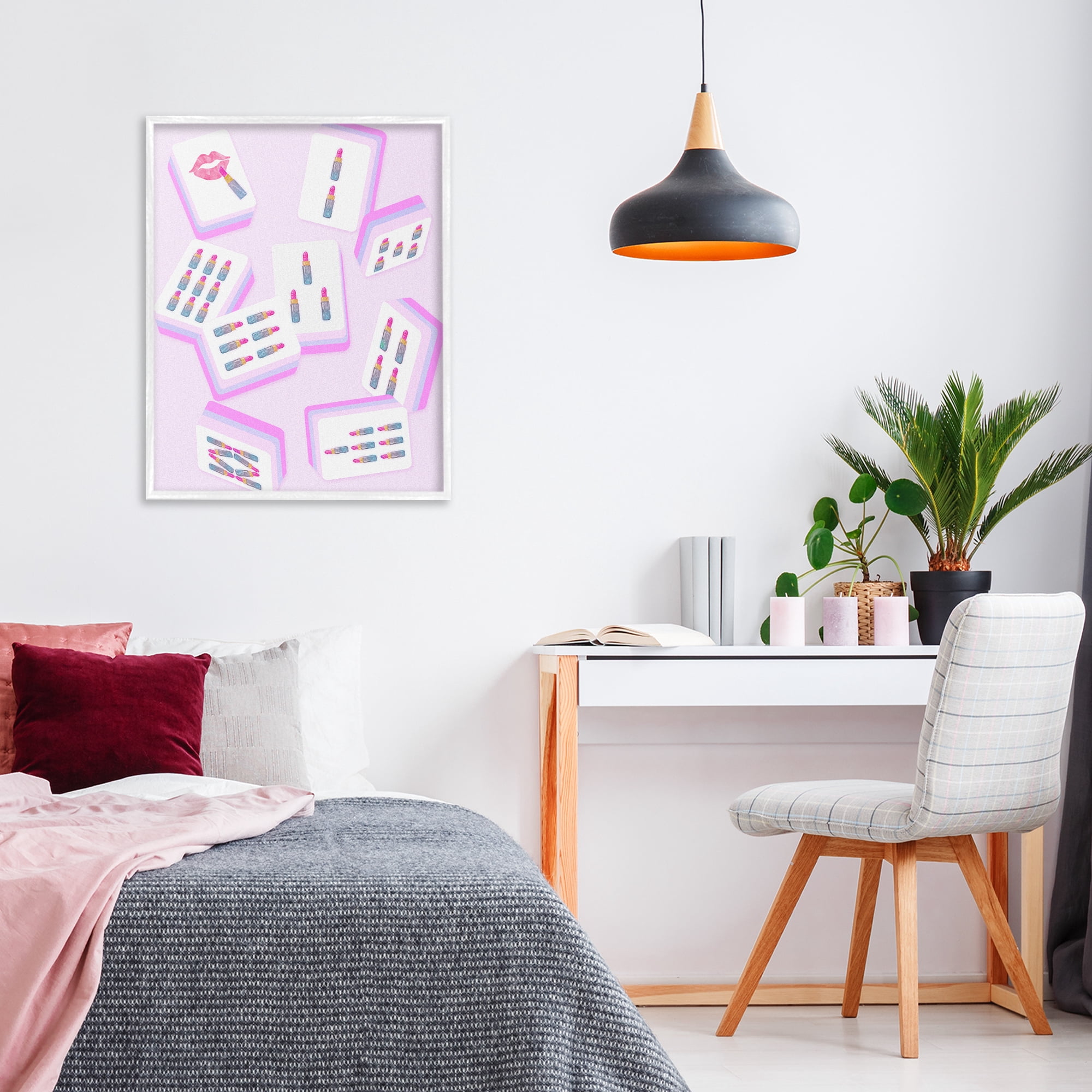 Stupell Industries Glam Lipstick Mahjong Tiles White Framed Giclee Art, design by Ziwei Li