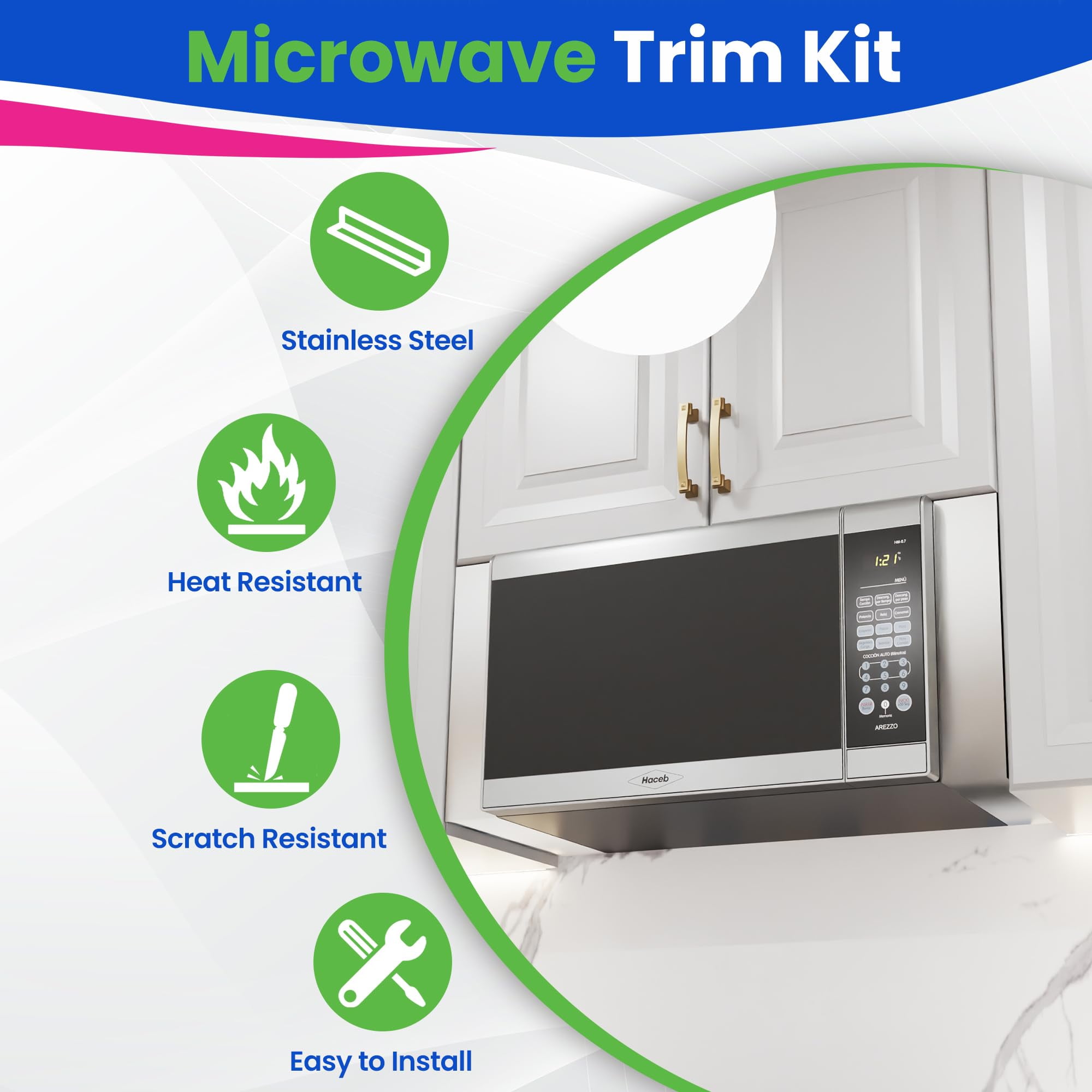 Microwave Filler Kit 2.95” Wide Stainless Steel Microwave Trim Kit Replaces W10164745 Whirlpool Microwave Trim Kit and Fits Most Brands - Fills Over the Range Oven Cabinet Gap - 17.25”D x 10.75”H