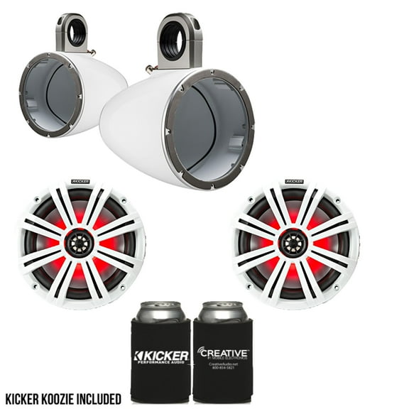 Kicker 8" White Wake Tower LED Marine Speakers 1-Pair