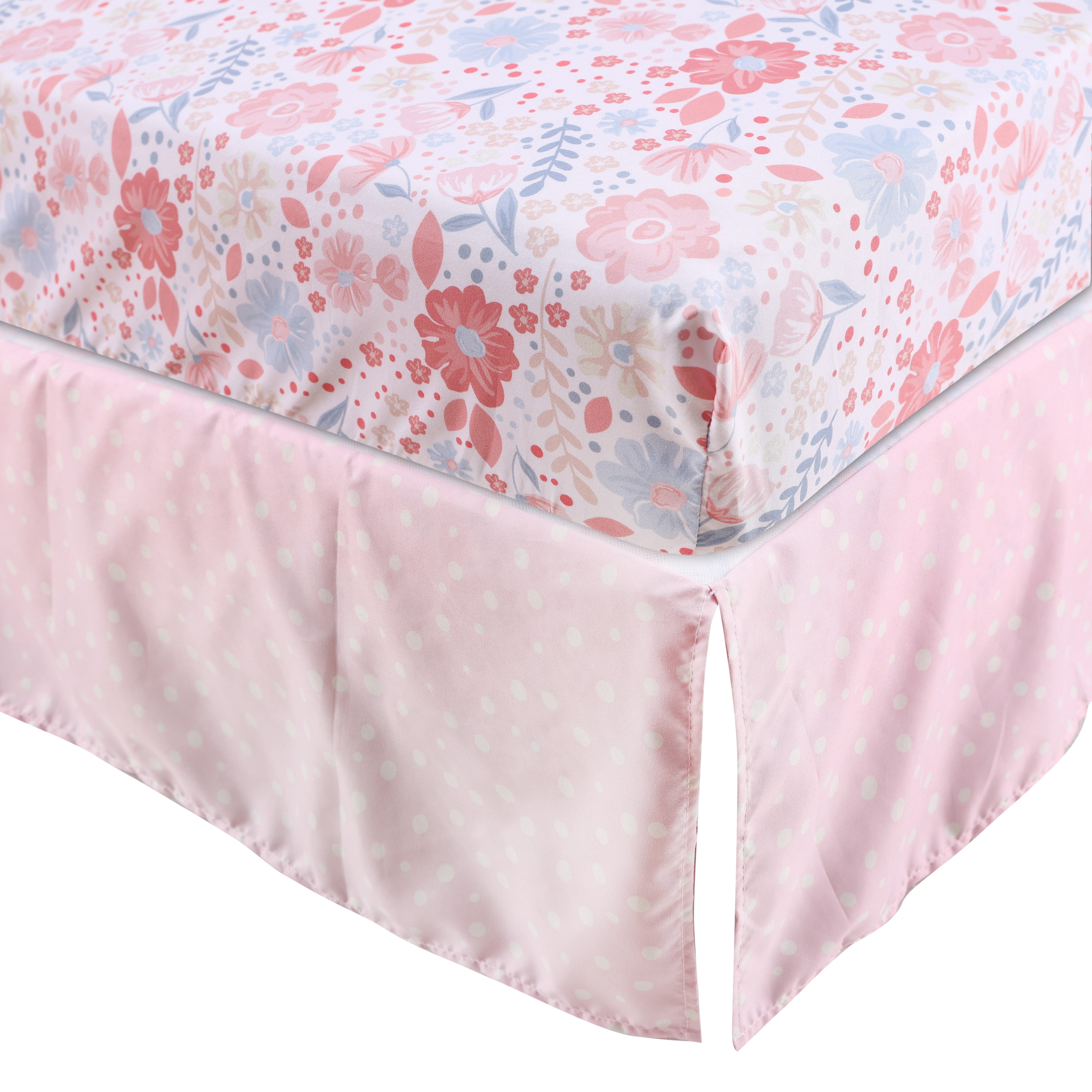 Sweet Baba 3 Piece Crib Bedding Sets for Girls, Pink Forest Baby Crib Set Including Crib Skirt,Quilt,Crib Sheet
