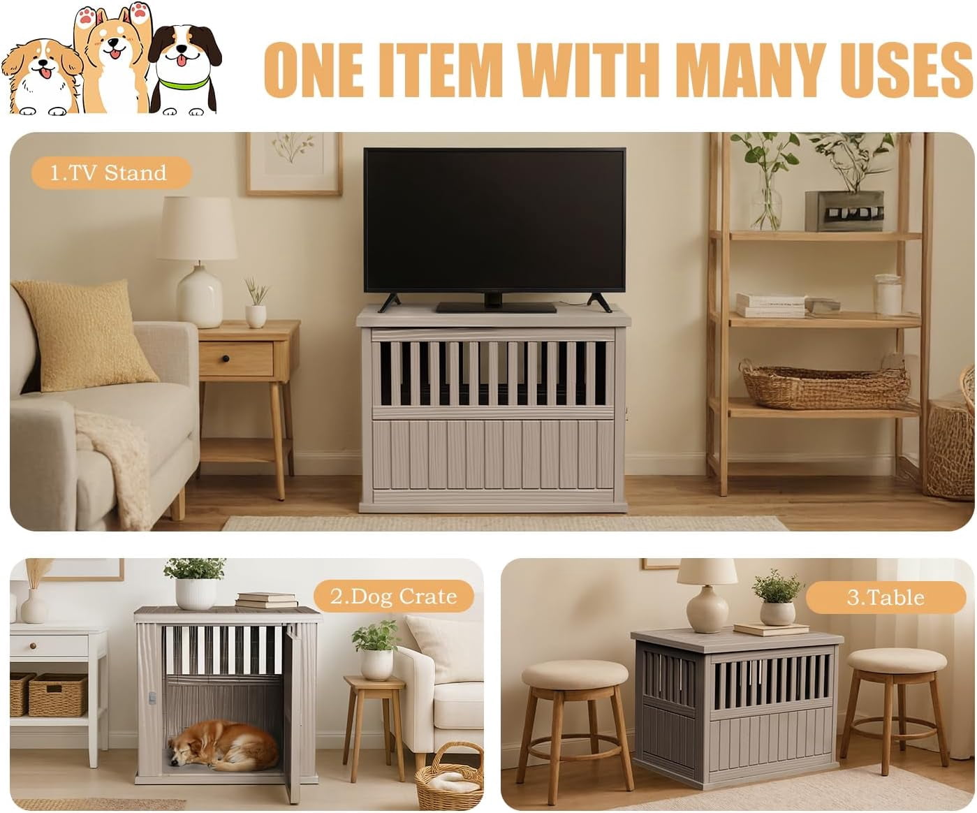 Dog Crate Furniture for Small to Medium Dogs,Decorative Resin Kennel Indoor,Multifunctional Dog Crate with Locking Buckle,End Table,Durable and Sturdy(Light Brown 29.65 * 21.34 * 25.28)