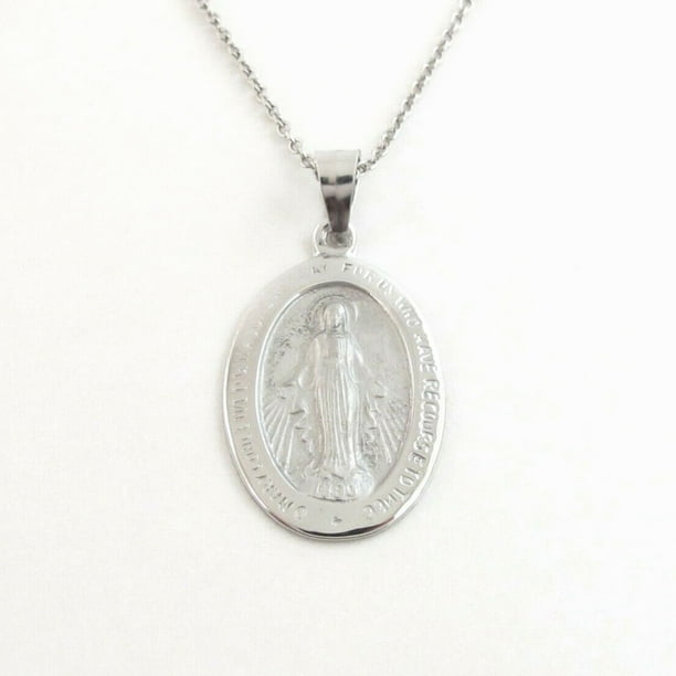 Karatcarat 14k Solid White Gold Virgin Mary Necklace 18 Com - White Gold Mother Mary Pendant