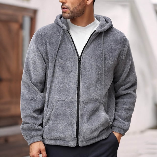 pstuiky Camisas casuales de manga larga para hombre, Chaqueta tipo cárdigan de polar con cremallera y capucha de manga larga para hombre Tops de hombre s