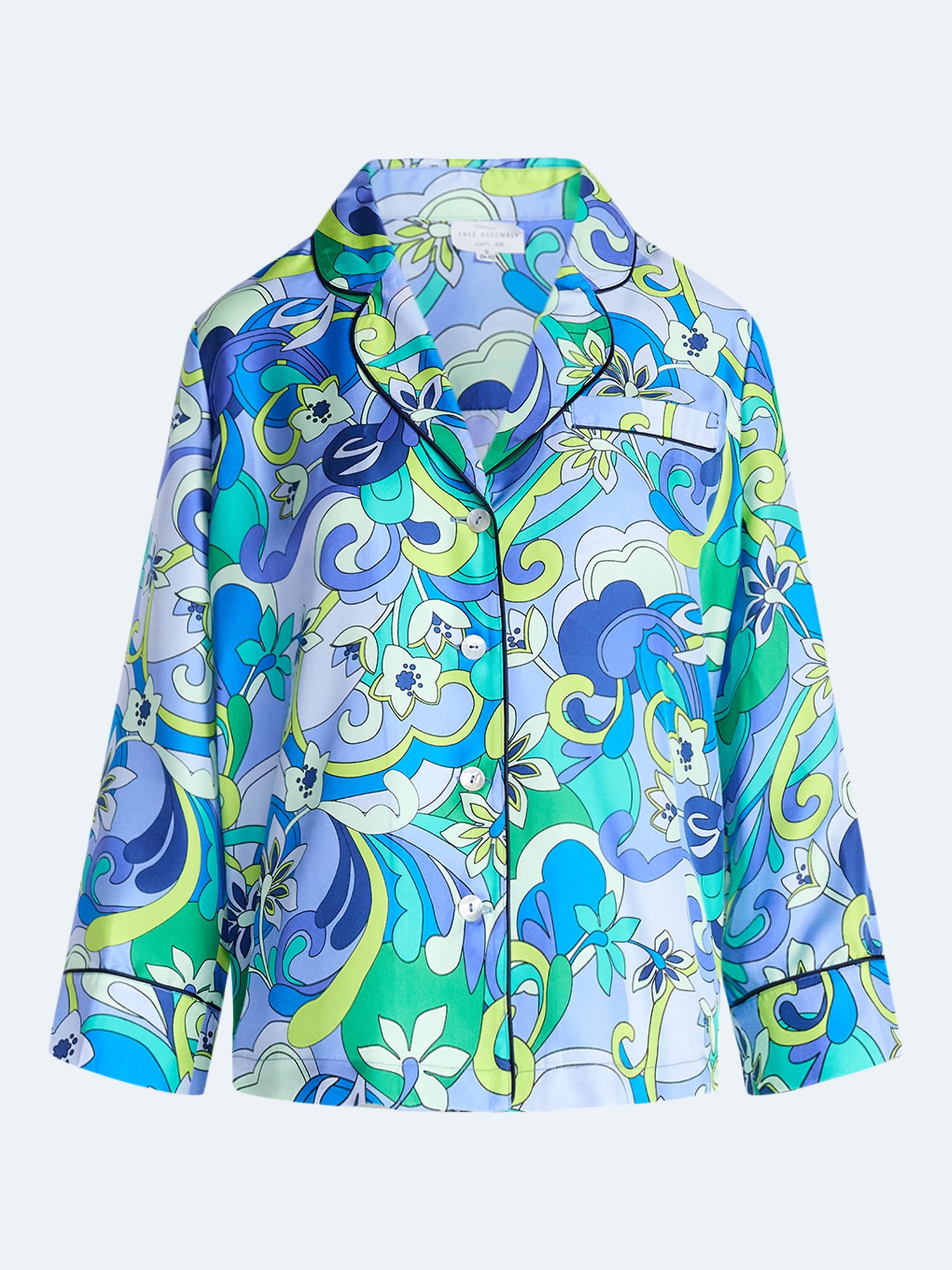 Free Assembly Women's and Women's Plus Silk Day Jama Shirt with Long Sleeves, Sizes XS-4X