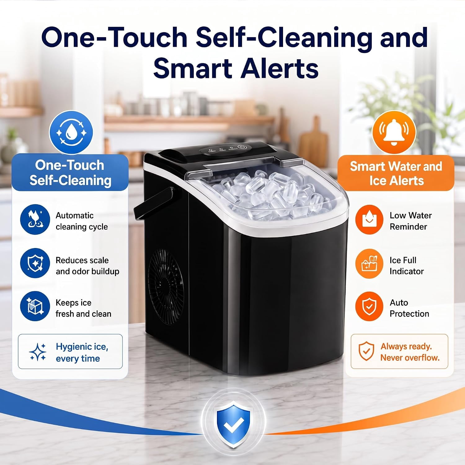Countertop Portable Bullet Ice Maker Machine, 26lbs Daily Output, 6 Mins Fast Ice Production, One Touch Operation Auto Self Clean for Home Office RV Dorm Bar
