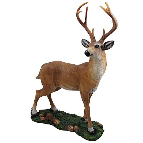 TWO LARGE ANTLER DEER FIGURINES TABLE TOP ART STATUE CONTEMPORARY RUSTIC 