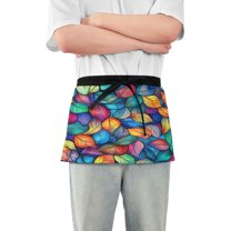Yayeee Waist Apron with Pockets for Cooking Waterproof Half Server Aprons, Vibrant Art Leaves Pattern