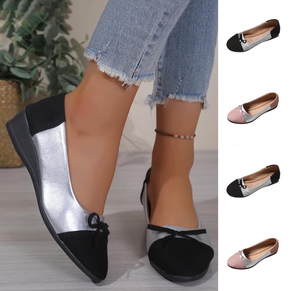 Miluxas Womens Cap Toe Ballet Flats Bow Slip On office Work Comfort Dress Party Flat Shoes Pink 9.5(43)