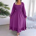 thumbnail image 2 of HAiming Square Neck Maxi Dress for Womens Fall Casual Solid Color Puffy Long Flare Sleeve Flowy Ruffled Hem Long Dress, 2 of 8