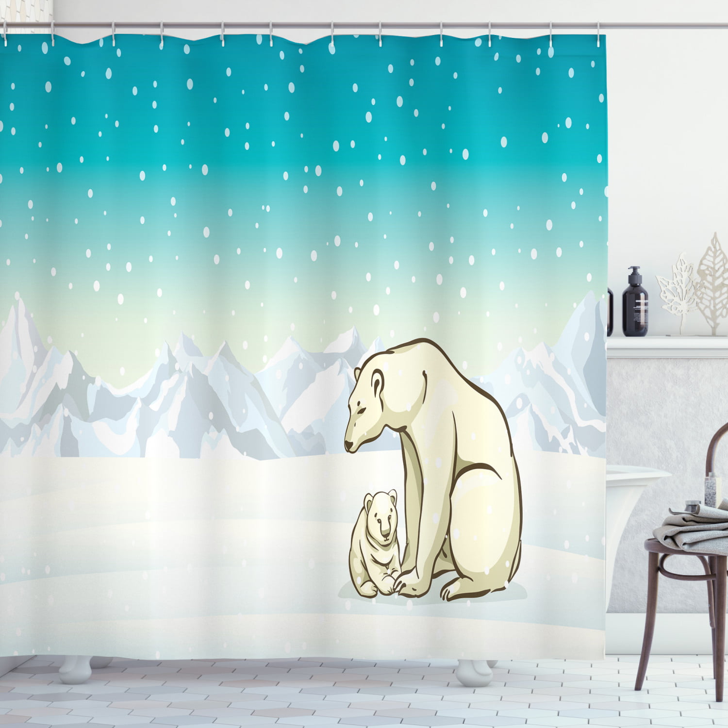 Polar Bear On The Iceberg 3D Shower Curtain Polyester Bathroom Decor  Waterproof 