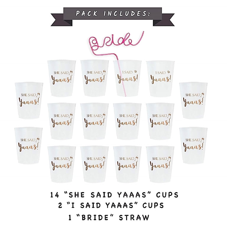 Camping Bachelorette Party Cups - 12 Pack Plastic Stadium Cups, 'Getting Hitched' & 'Getting Lit' Designs, 16oz, Reusable