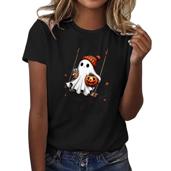 Halloween Shirts for Women Tshirts for Women Cute Halloween Ghost Shirt Crew Neck T Shirts for Women Oversized Tshirts Graphic Tshirts for Women Vintage Tshirts for Women Halloween Tee