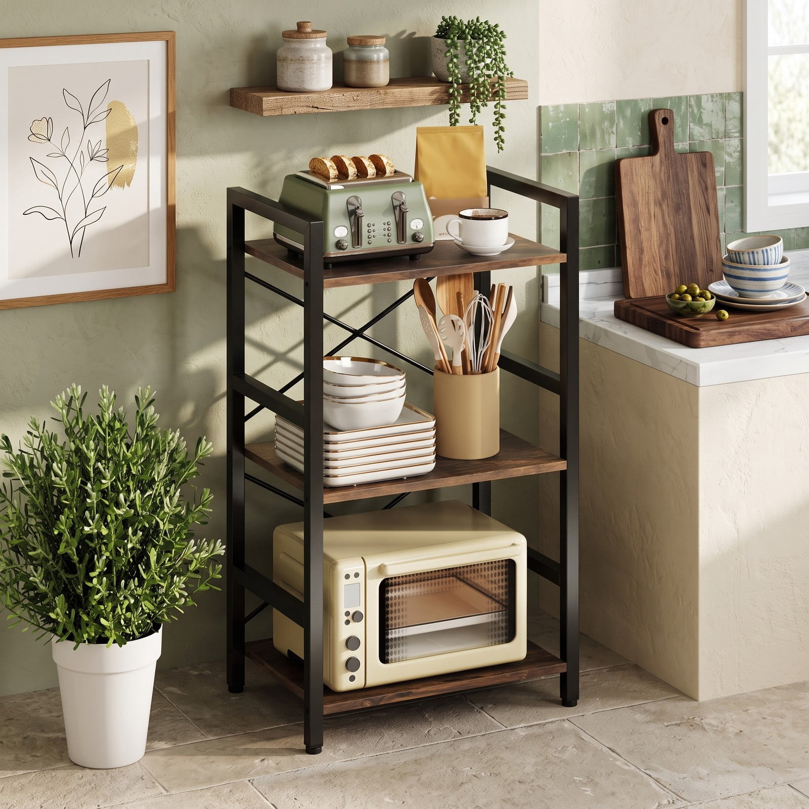 Furnibear 4-Tier Bookshelf with Sturdy Metal Frame, Freestanding Wood Storage Rack Display Shelf Organizer with Anti-Tip Kit for Study Home Office Living, Rustic Brown