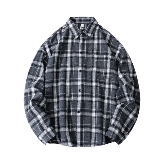 M-5X Plus Size Shirts for Men with Pocket and Collar Big & Tall Long Sleeve Tshirts Shirt Casual Plaid Printed Button-Down Work Shackets Tops