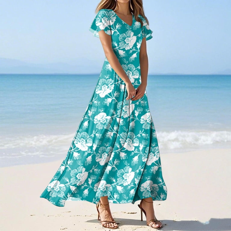 vigerkar Women's Floral Print Chiffon Dress Midi Length casual Dresses,  Spring/Summer 2025 Blue, S - Walmart.com