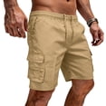 thumbnail image 2 of HKYNLAG Cargo Shorts for Men Relaxed fit Elastic Waist Athletic Work Shorts Summer Lightweight Hiking Shorts Multi Pockets Khaki L, 2 of 6