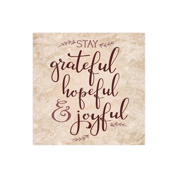 Grateful Hopeful Joyful Cream Swirl 12 x 12 Wood Wall Sign Plaque