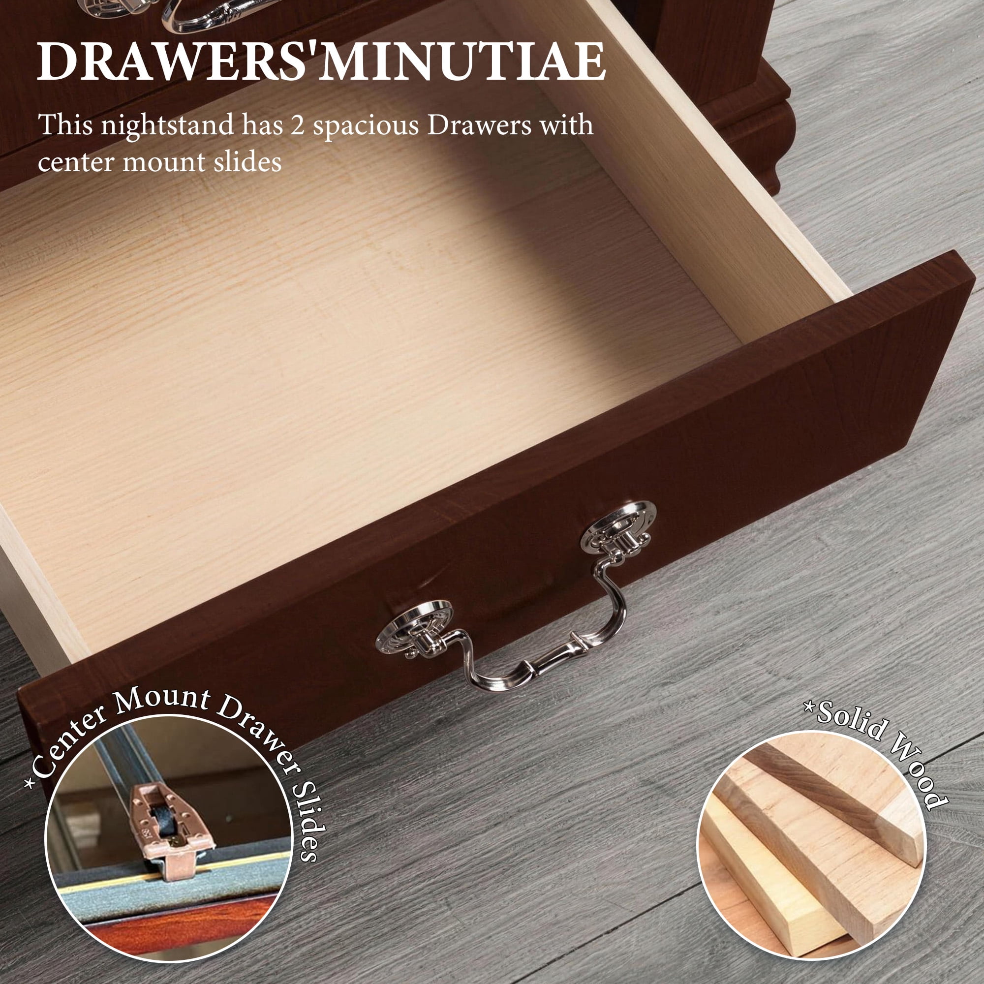 Aukfa 2-Drawer Nightstand, Farmhouse Wood Bedside Table for Bedroom/Living Room/Guest Room,Dark Cherry