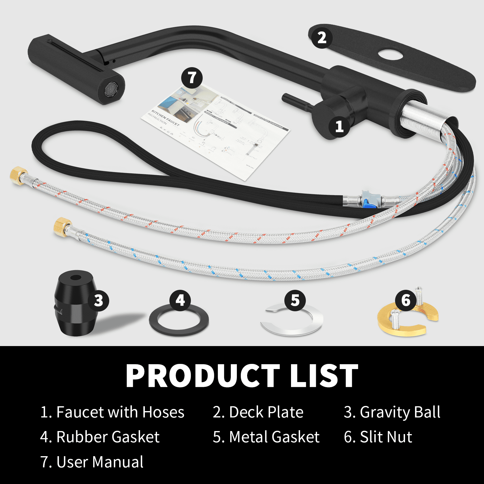 PHANCIR Kitchen Faucet with 4 Modes 15.7" Pull Down Sprayer, 360° Swivel Stainless Steel with No-Leak Ceramic Valve, Easy Install for Farmhouse Camper Laundry RV Bar, Black