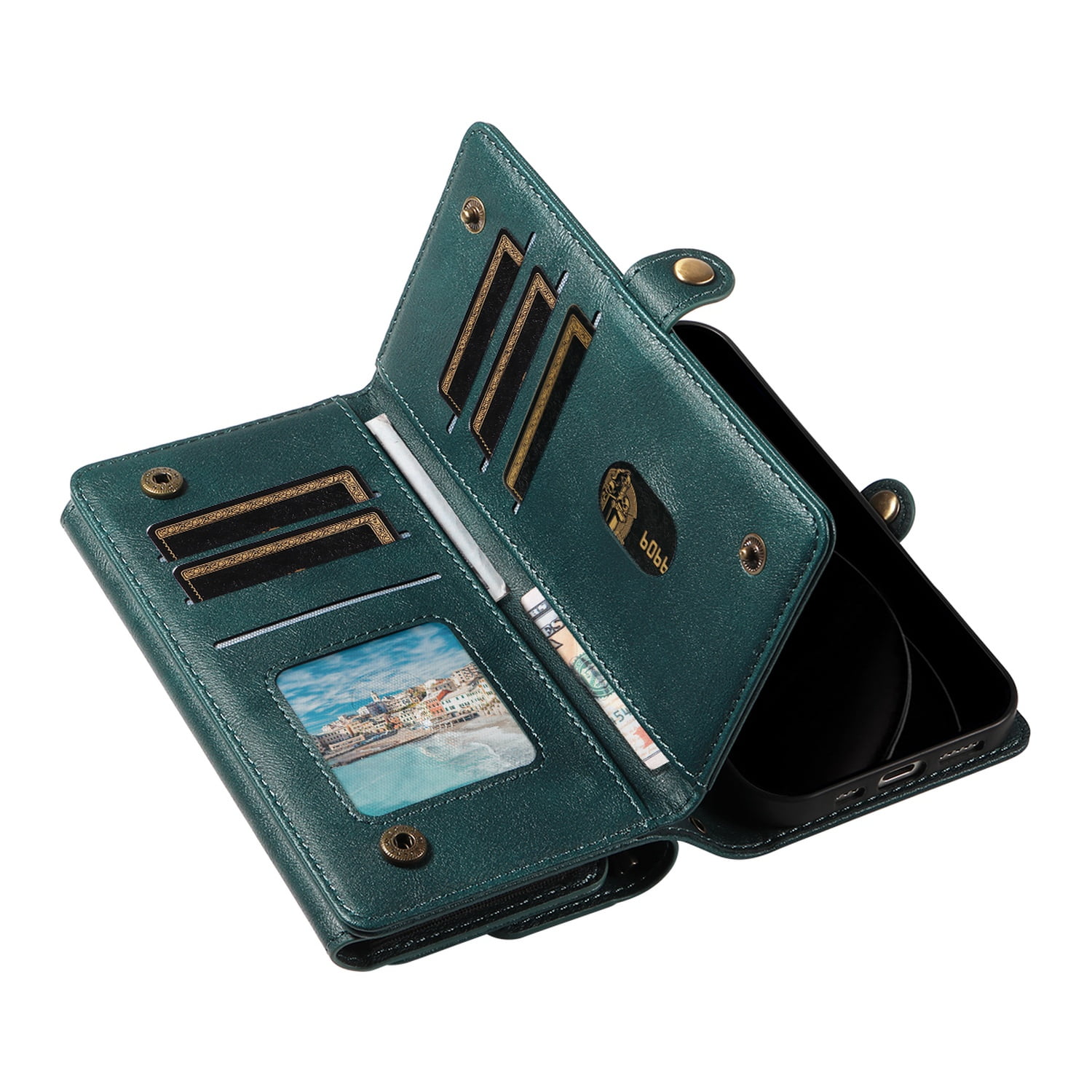 Allytechgroup Crossbody Wallet Case for Apple iPhone 17 Pro Max, Magnetic PU Leather Flip Protective Case Cover with RFID Blocking, 14 Card Slots Cash Pocket Zipper Pocket Shoulder Strap,Green