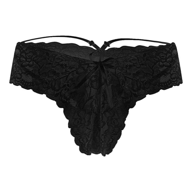 Fhljh New Fashion Womens Open Crotch Black Lace Briefs Panties Sexy