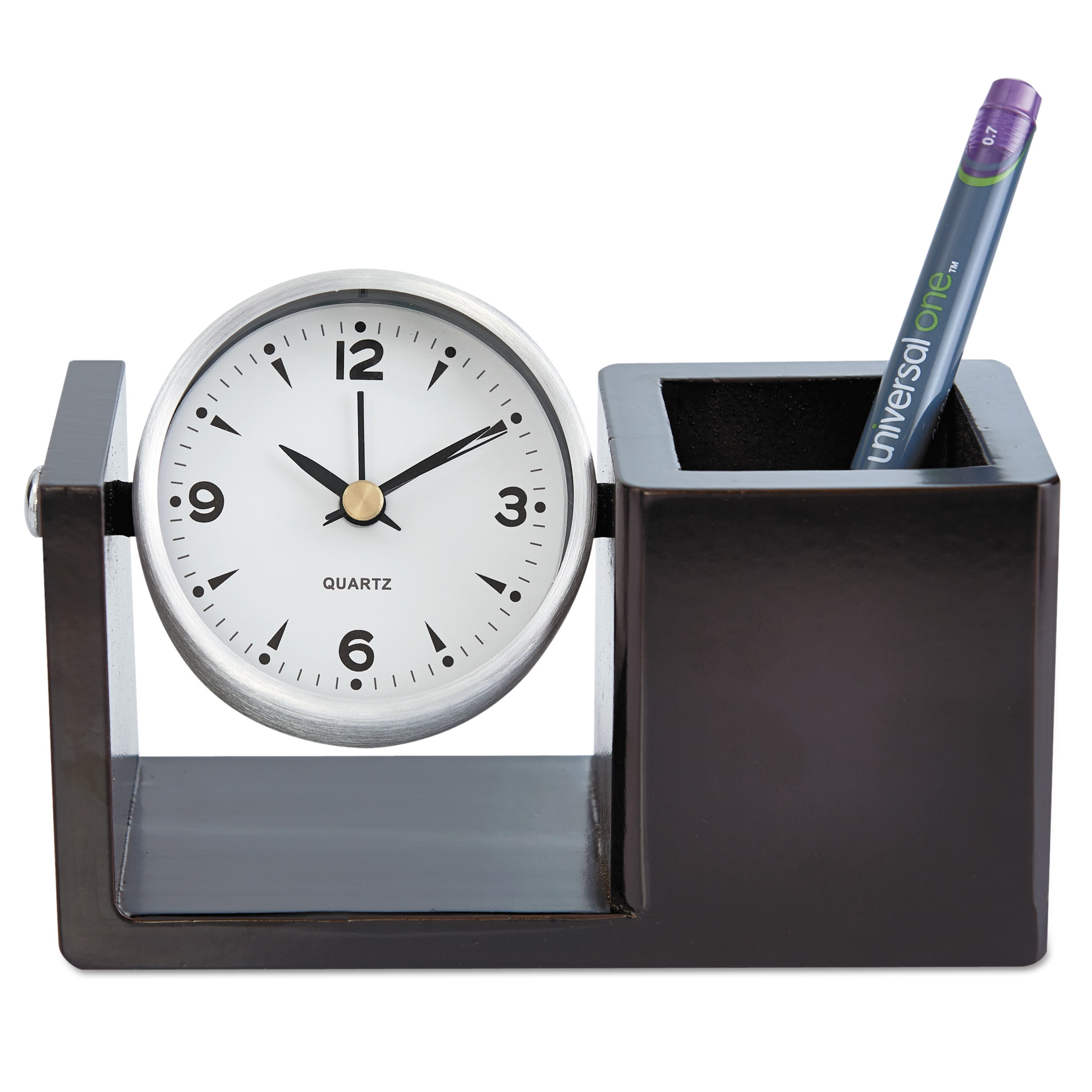 Universal Executive Desk Clock, Brushed Nickel/Dark Cappuccino