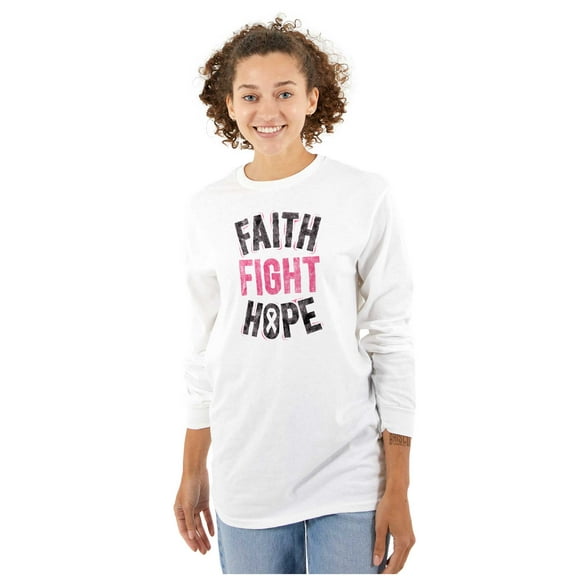 Faith Fight Hope Breast Cancer Aware Women's Long Sleeve T Shirt Brisco Brands S