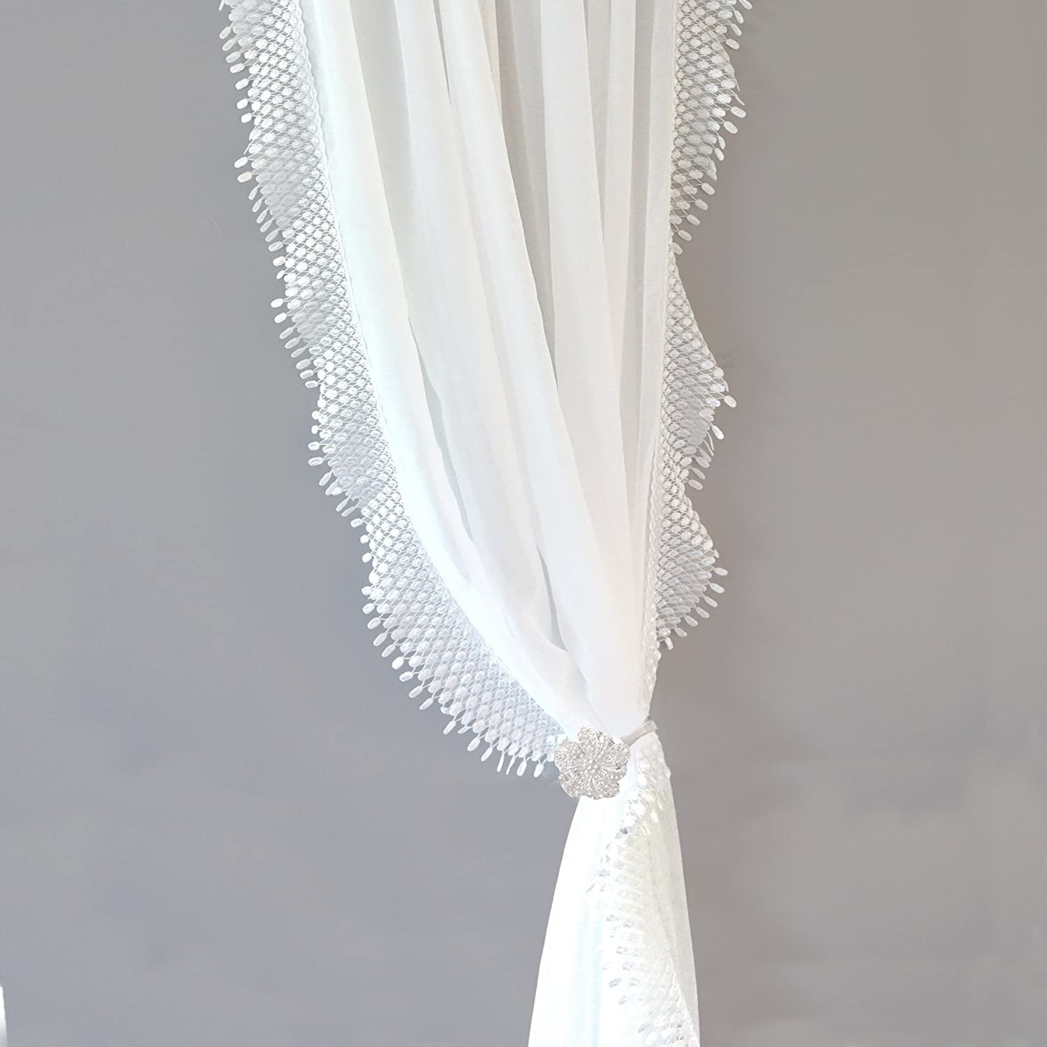 DriftAway Ava Lace and Crochet Trim Voile Sheer Window Curtains Rod