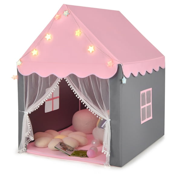 Infans Kids Playhouse Tent Large Castle Fairy Tent Gift w/Star Lights Mat Pink