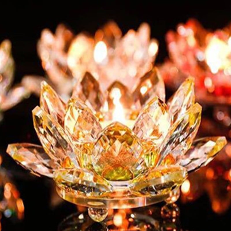 7 Colors Crystal Lotus Flower Candle Holder Buddhist