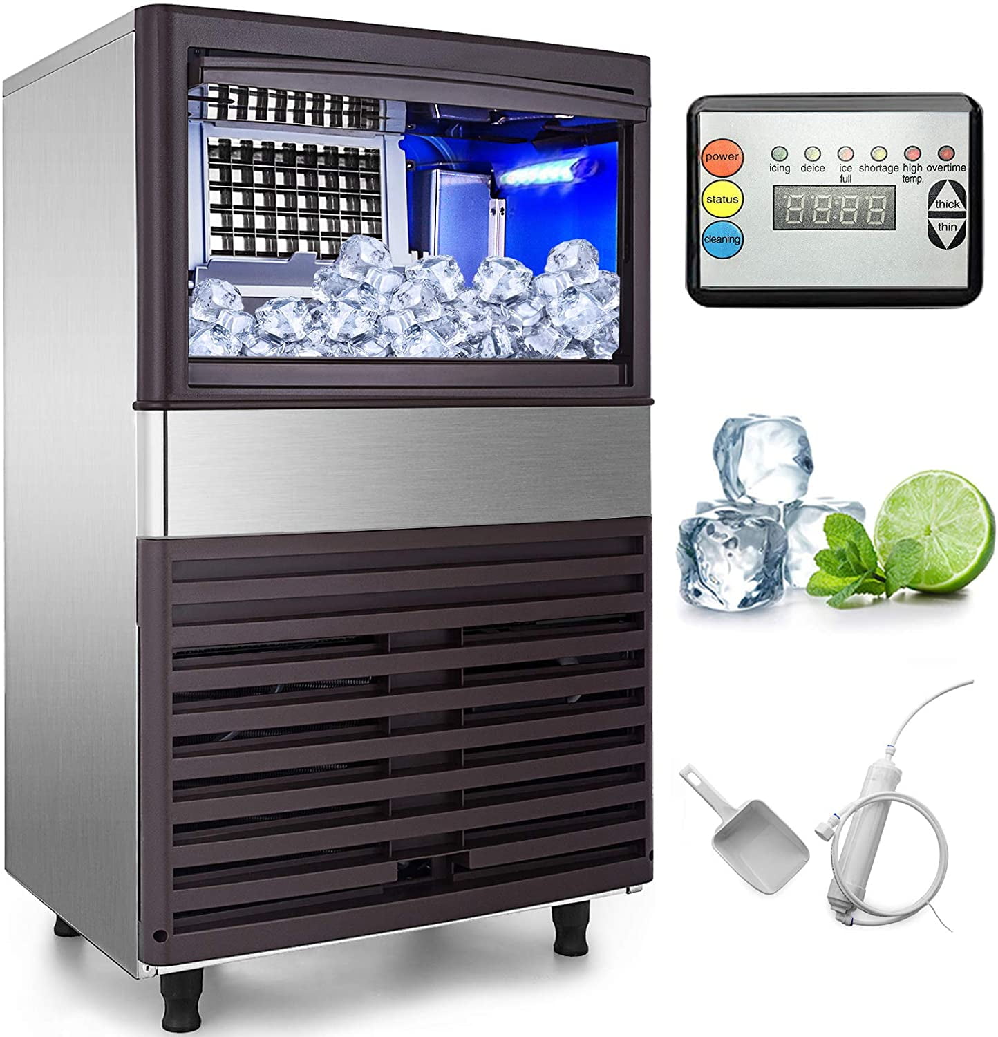VEVOR Commercial Ice Maker 155lbs/24h with LED Panel,Stainless Steel