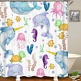 thumbnail image 3 of 4PCS Cartoon Animal Shower Curtain Sets With Rugs, Waterproof Fabric White Shower Curtain Giraffe Elephant Lion Safari Bear Jungle Wildlife Watercolor Green Eucalyptus Leaf Kids Bathroom Decor, 3 of 7