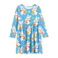 thumbnail image 4 of Xdegoge Classic Kids Girls Easter Dress Cute Bunny Egg Graphic Printed Tween Summer Sundress Knee Length Swing Long Sleeve Spring Holiday Event Outfit Casual Daily Play Wear for Teen, 4 of 7