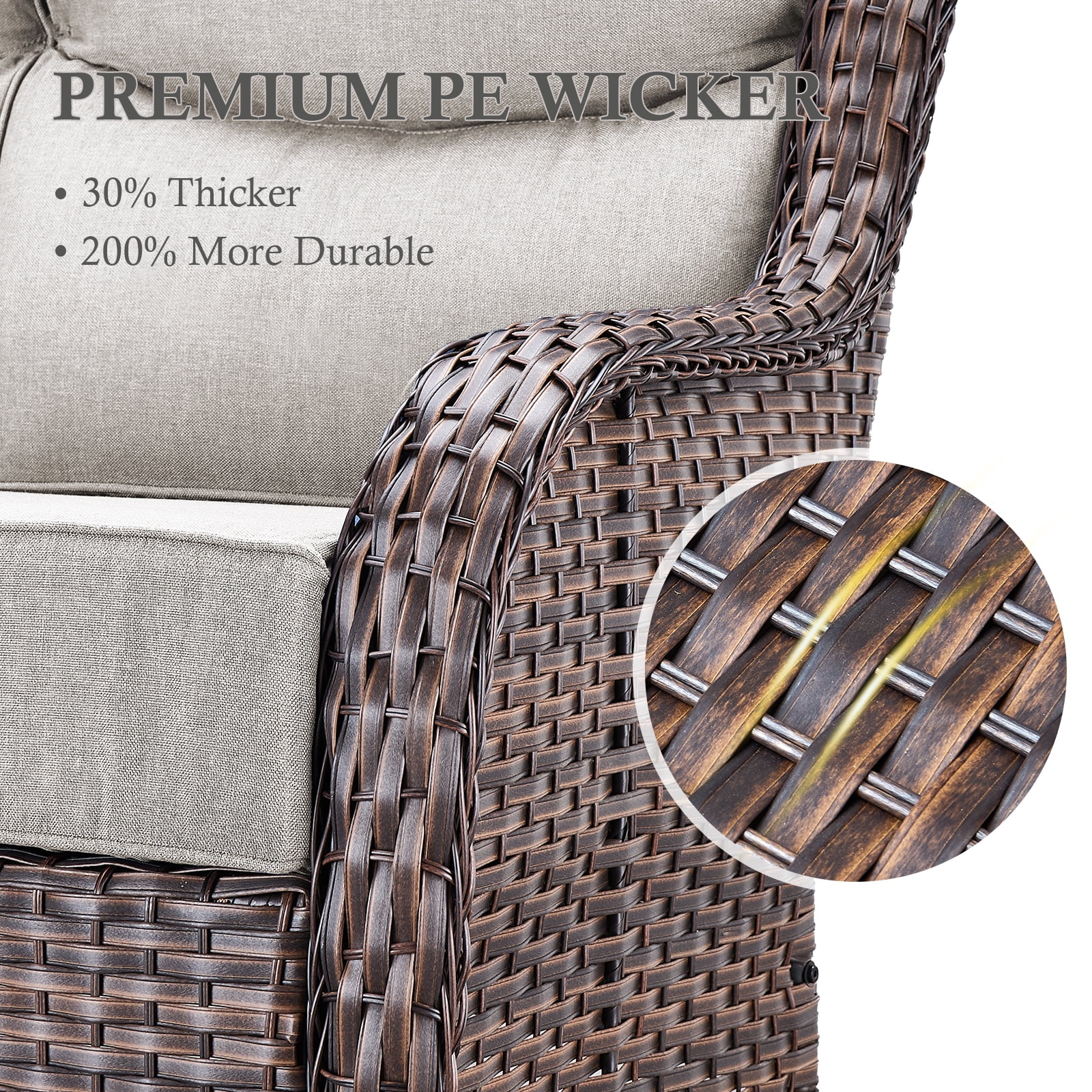 POCASSY Patio Furniture Set with 6-inch Extra Thick Cushion, 5 Pieces Outdoor Patio Furniture Set with Firepit Table, Swivel Chairs, and Sofa Couch, Outdoor Conversation Set for Porch Balcony