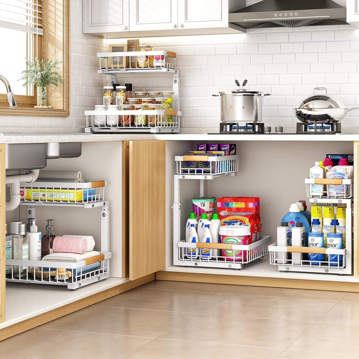 Under Sink Organizer,1 Pack,2 Tier Metal Slide out Sink Shelf Pull out Cabinet Organizer Drawers, Under Sink Organizers and Storage for Kitchen Bathroom Pantry Closet Cabinet