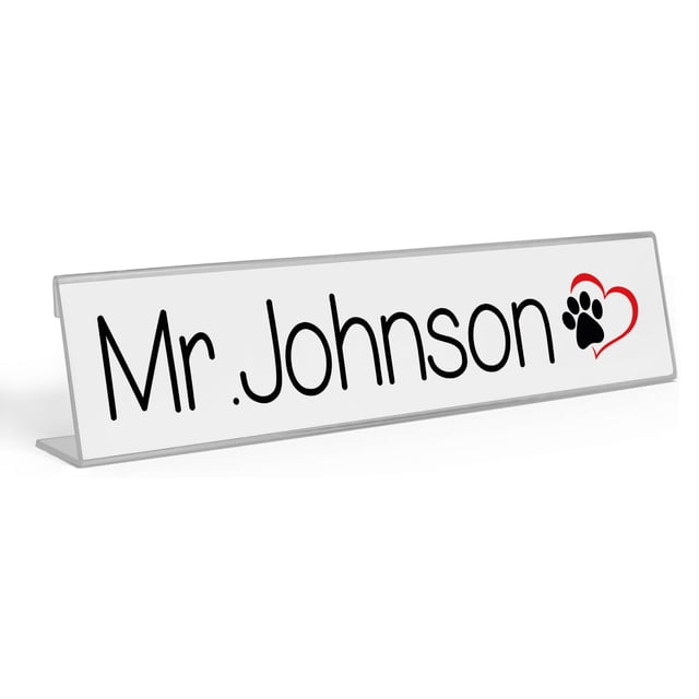 Printtoo Personalized Desk Name Plate Pretty Paw Print Custom Acrylic Office Desk Name Plate Accessory 2x10 Inches