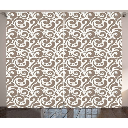 Bold Dot (Art Curtains 2 Panels Set, Swirled Curved Bold Lines Brushstrokes Big and Little Polka Dots Circular Abstract, Window Drapes for Living Room Bedroom, 108W X 108L Inches, Cocoa White, by)