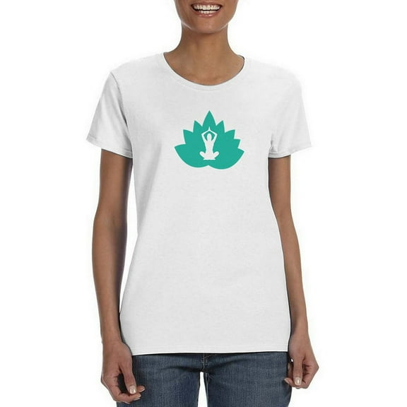 Lotus Flower And Lotus Pose Silhouette Inside Women White Yoga T-Shirt, Female Medium