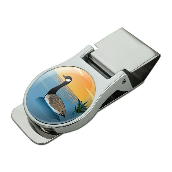 Canadian Goose Geese Swimming Canada Satin Chrome Plated Metal Money Clip
