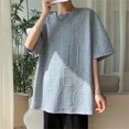 thumbnail image 4 of Camiseta de media manga para hombre, mezcla de algodón, elegante, holgada, transpirable, cuello redondo, Top informal para hombre, gris XL, 4 of 8