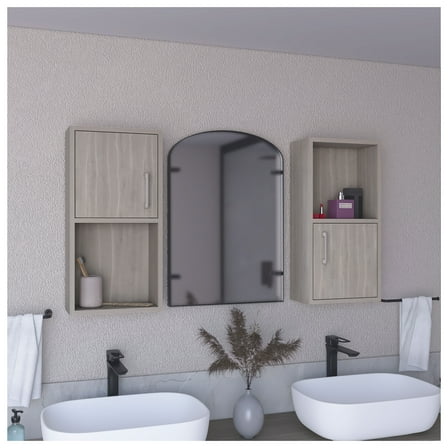 Bathroom Medicine Cabinet Wall Mounted - 24" H White Oak - Two Door Storage with Shelves - Modern Bathroom Organizer for Toiletries & Personal Care