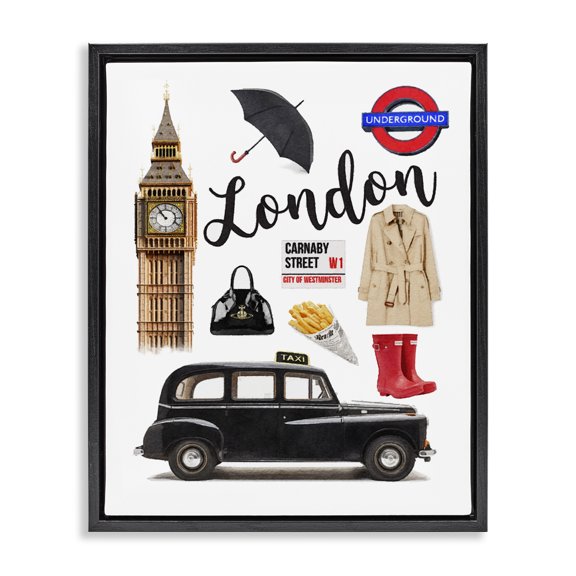 Stupell Industries Art Deco London Glam Travel Black Floating Frame Canvas Art, 17 x 21, by Amanda Greenwood