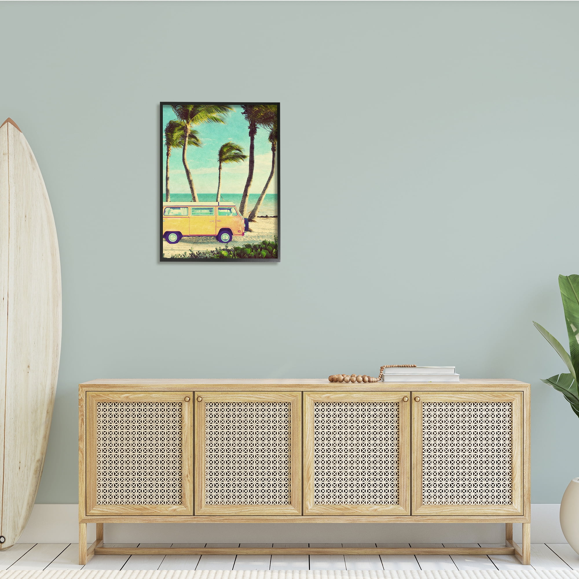 Stupell Indtries Retro Van Sunny Haze Beach Sand Palm Trees,24 x 30,Design by Gail Peck