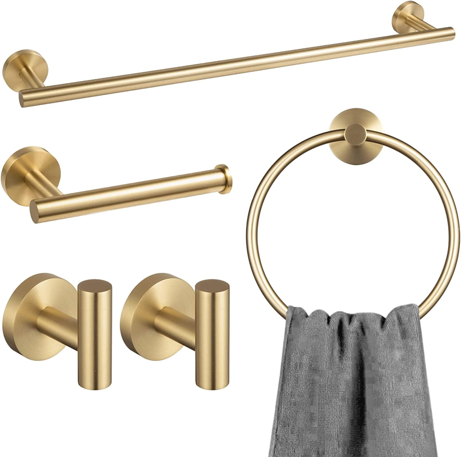 Matte Black and Brushed Gold 5-Piece Bathroom Hardware Set