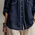 thumbnail image 5 of Lapel Shirts for Women Cotton Linen Blend Tops with Contrast Stitching and Breathable Fabric in Plus Size for Professional Office and Vacations (Dark Blue, 2X-Large), 5 of 8