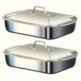 thumbnail image 2 of 4pcs Set of 2 Deep Dishes and 2 Handle-Lid Stainless Steel Rectangular Baking Pans | 6L Capacity, 16.14-Inch Deep Roasting Pan, Fish Grill Tray, Lasagna Dish, Dishwasher Safe, 2 of 11